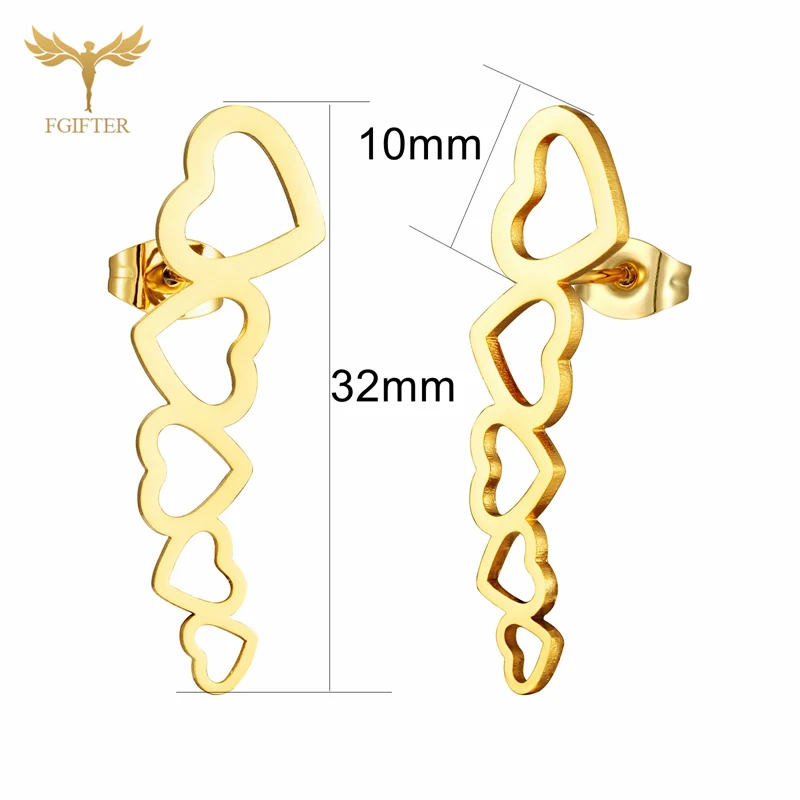 1 PC Fashion Long Stud Earrings For Women 5 Heart Flower Butterfly Design Gold Color Stainless Steel Jewelry Ear Accessories