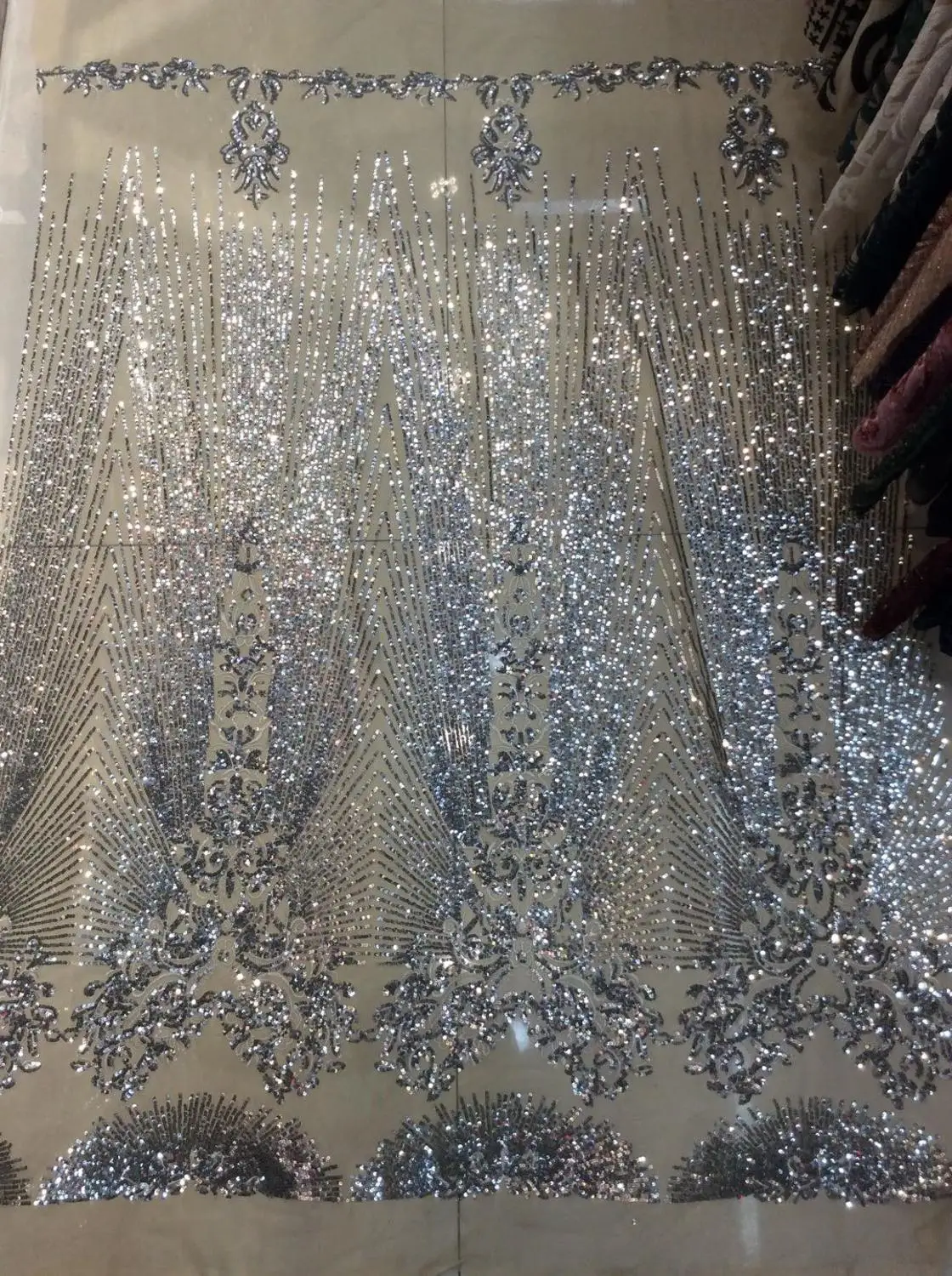 

embroidery french lace fabric with sequins S-4201 nice French tulle mesh lace fabric with sequins