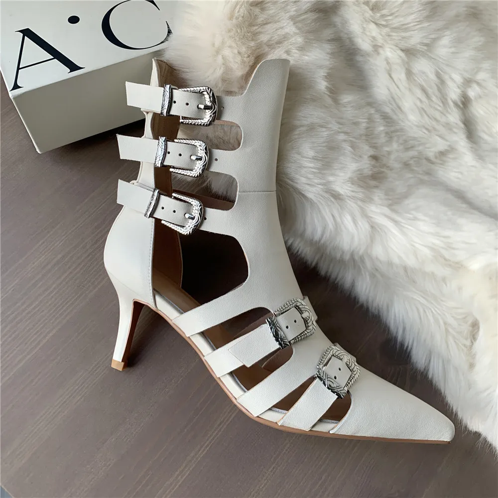 MILI-MIYA New Arrival Women Full Genuine Leather Sandals Ankle Boots Fashion Pointed Toe Sexy Thin Heels Buckle Strap Handmade