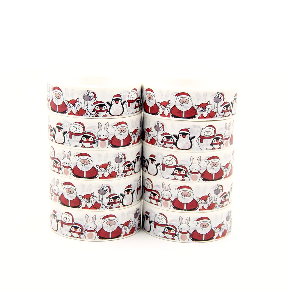 10pcs/Lot 15mm x 10m Christmas Santa Claus Snowman Penguin Washi Tape Scrapbook Paper Masking Adhesive Christmas Washi Tape Set