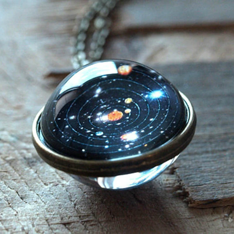 Fashion Solar System Planet Galaxy Double Side Glass Cosmic Pattern Pendant Necklace Chain Man Women Necklace Classic Jewelry