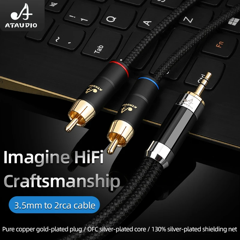 HIFI OFC посеребренный aux 3,5 мм разъем для гарнитуры к 2rca аудиосигнальному кабелю компьютерное и аудиосоединение