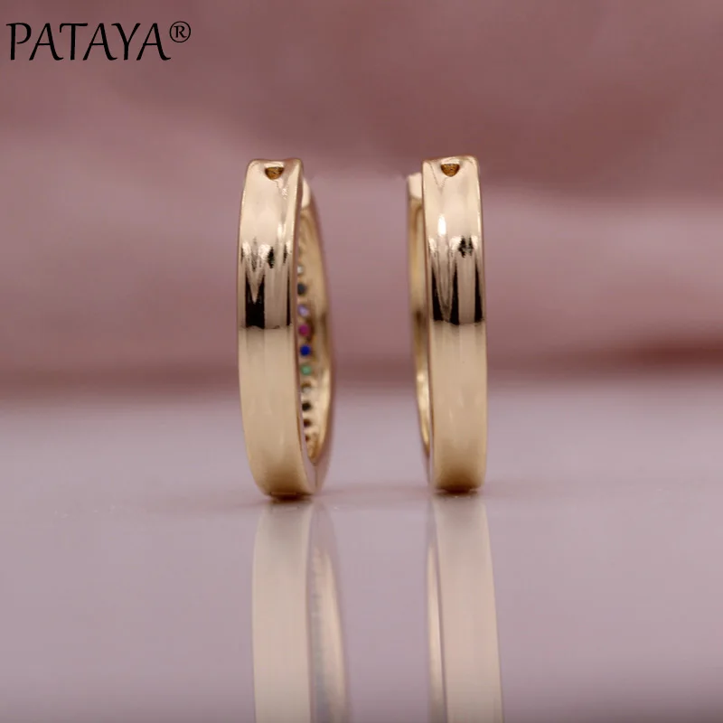 PATAYA New Colorful Natural Zircon Earrings 585 Rose Gold Color Round Circle Earrings Women Simple Wedding Fashion Jewelry