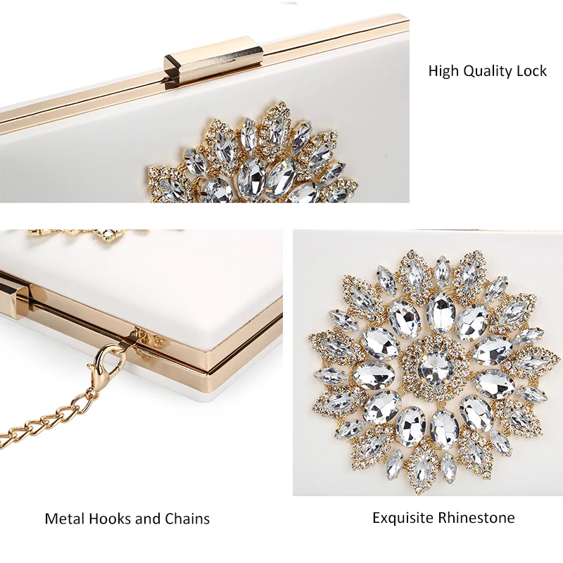 White Women Clutch Bag Wedding Clutch Purse Bridal Evening Crystal Summer Bags for Women 2021 Luxury Small Crossbody Bags