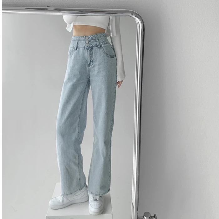 ZHISILAO 2021 Fashion High Waist Straight Women Jeans Vintage Hip-hop Denim Pants Lightblue Wide Leg Jeans Chic 2021