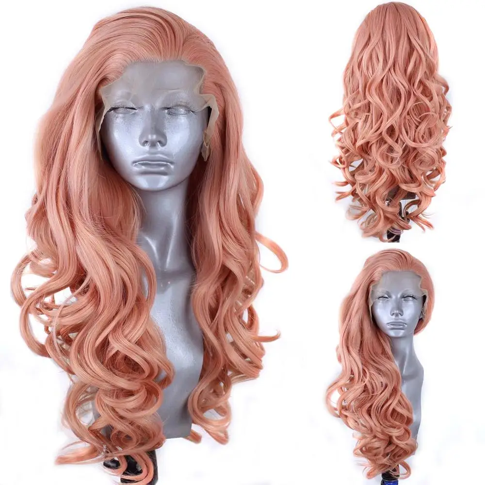 

Charisma Pink Wig Long Wavy Hair Synthetic Wigs For Women Lace Front Wig High Temperature Hair Wigs Side Part Cosplay Wigs