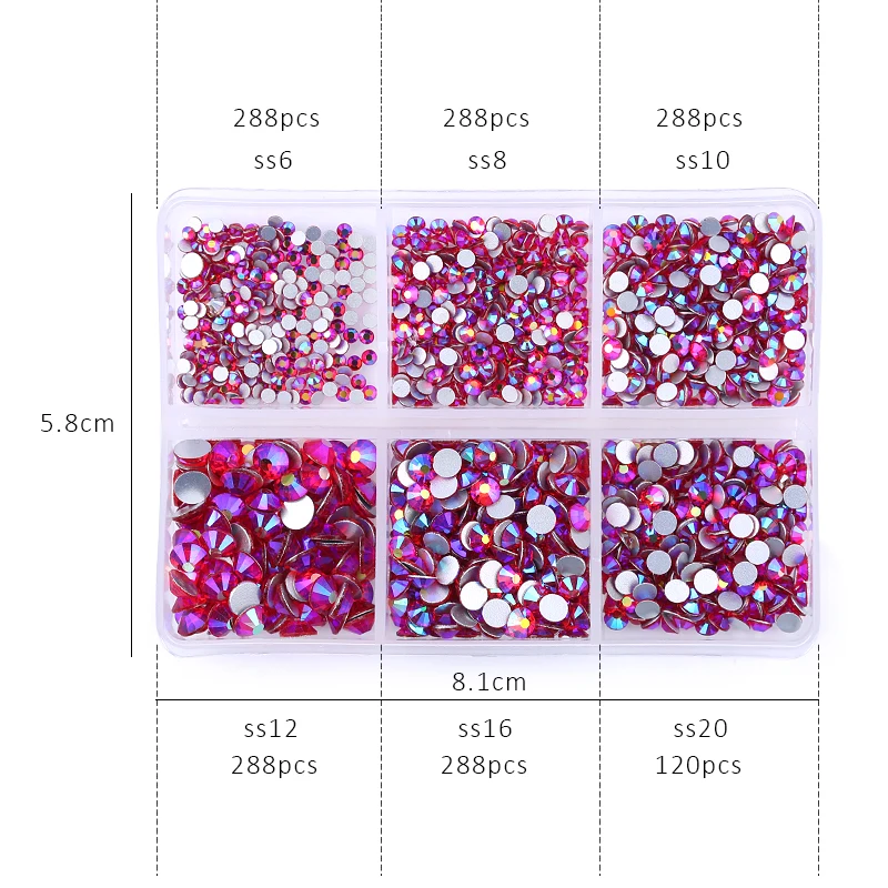 1560pcs/box Glass Crystal Mix Sizes Non Hot Fix Rhinestone Set Flatback Crystal Nail Rhinestones Diamond For DIY Decorations