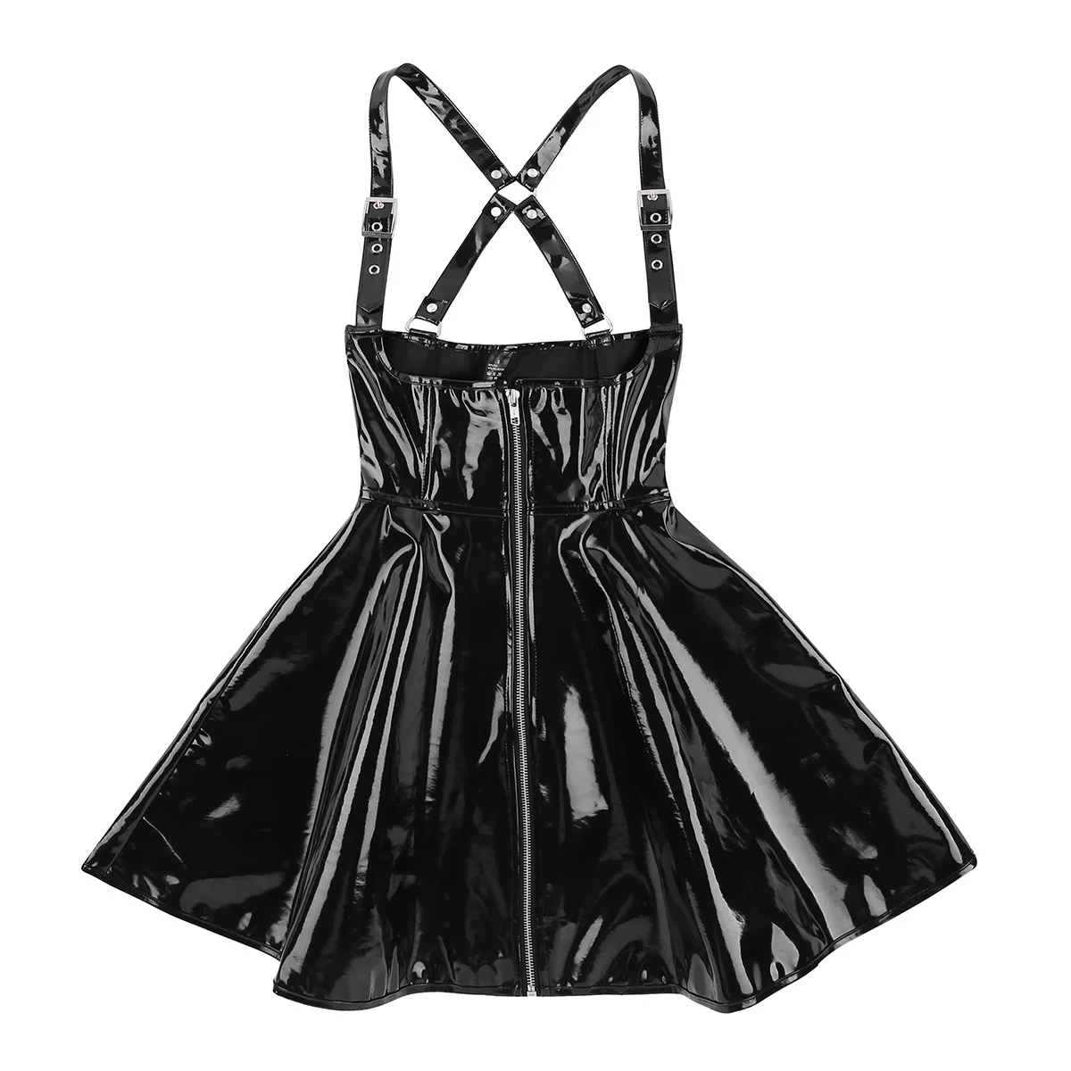 

Fashion Womens Sexy ClubWear Sexy Dress Latex Costumes Wetlook Leather Zipper X-back Vintage Pole Parties Corset Hot Dress