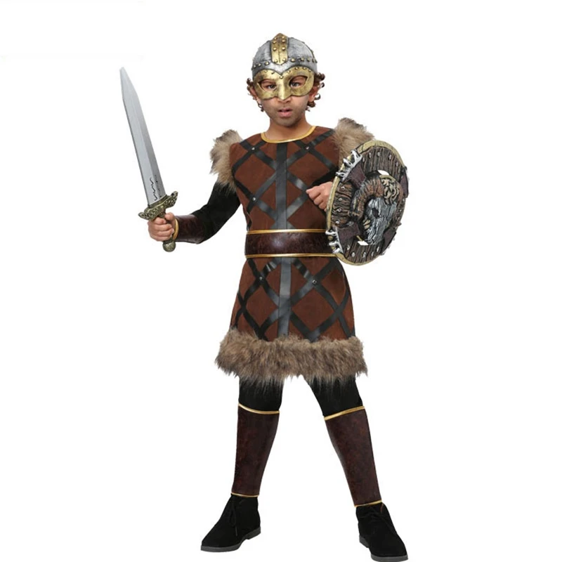 Children Boys Medieval Knight Warrior Stage Cosplay Costume Party Nordic Costumes Norman Chevalier  Pirate Tops Halloween