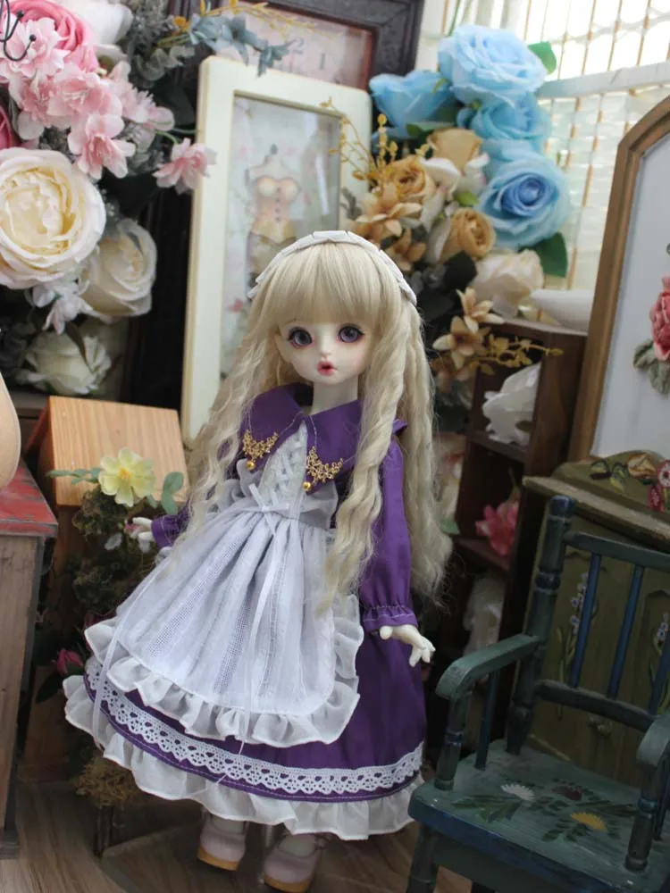 1/6 1/4 1/3 BJD dress + hair band doll purple dress apron style for 1/3 1/4 1/6  BJD SD DD 1/6 Blyth doll accessories