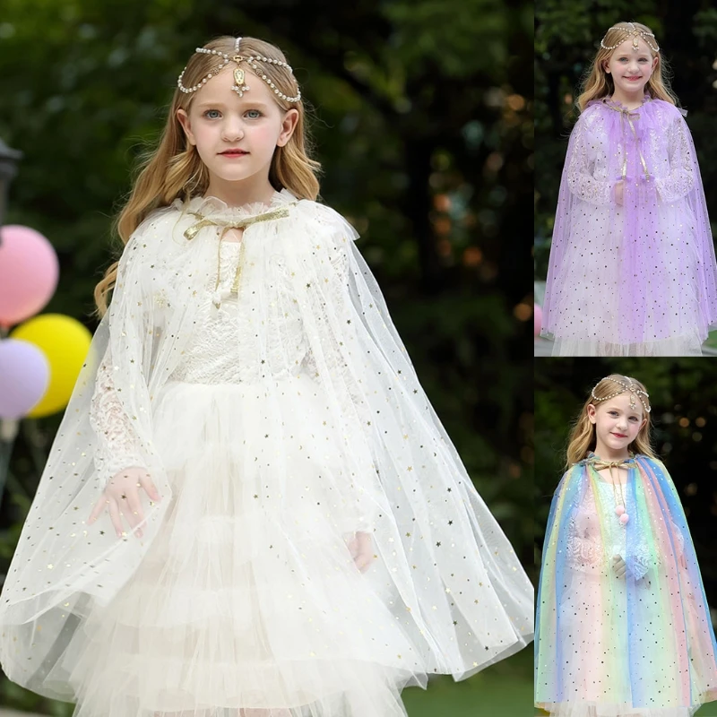 Cape féerique en Tulle pour enfants, couleur bonbon, princesse, paillettes, étoile, paillettes, châle, nouvelle collection