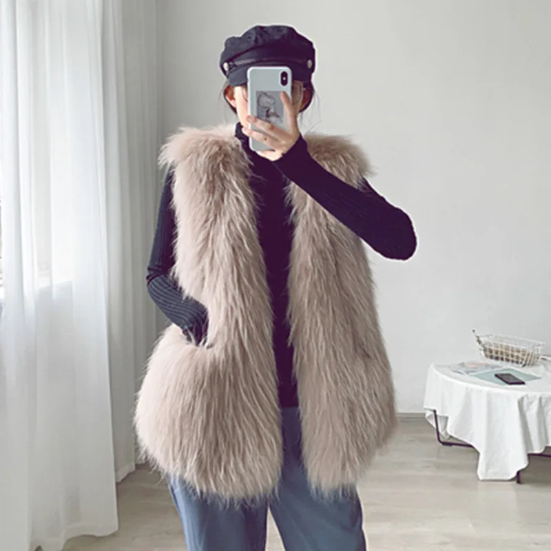 Autumn Winter New Imitation Raccoon Dog Fur Grass Vest Women's Short Temperament Fashion Faux Wool Vest Coat Young Girls Jacket