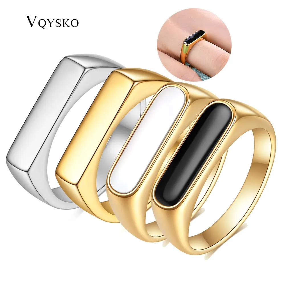 Gothic INS Signet Rings for Men Punk Black Oil Pinky Ring Gold Color Tone Stainless Steel Chunky Boys Teens Fraternal Jewelry