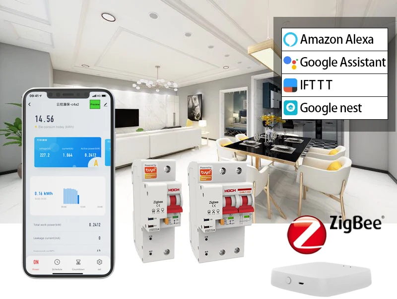 Imagem -04 - Hoch-disjuntor Inteligente Tuya Trilho Din Interruptor Automático Interruptor Wifi 1p 2p Zigbee Controle Remoto Monitoramento de Energia Fábrica