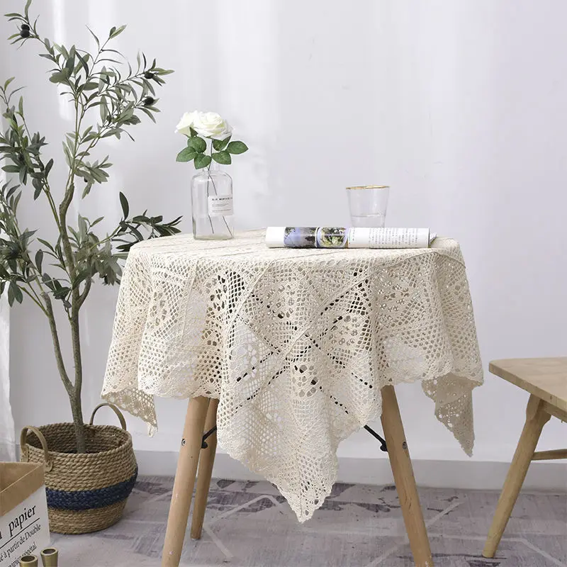 

American Retro Pastoral Hollow Lace Round Tablecloth Rectangular Photo Hand-crocheted Coffee Table Woven Cover Towel Tablecloth