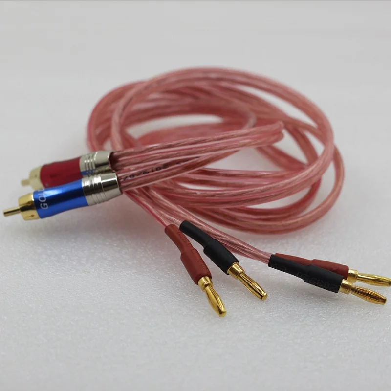 1 para Fever AV Lotus Audio Wire Line One Point Two RCA to 2 Banana Head Conversion Cable Speaker Plugs