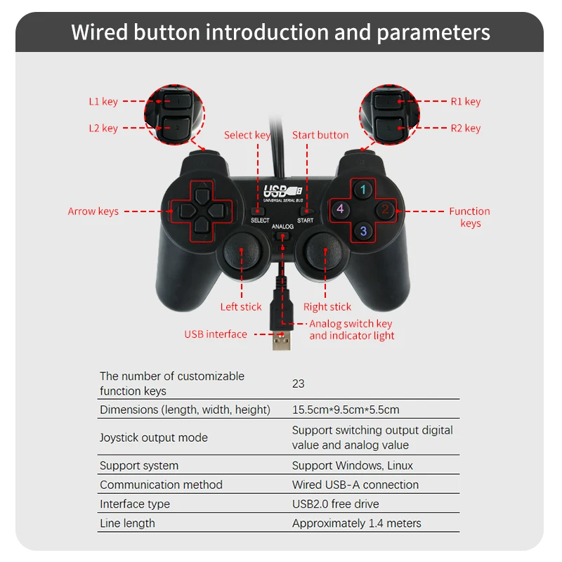 Uchwyt bezprzewodowy kontroler do gier przewodowy USB Yahboom PS2 do aplikacji do zdalnego sterowania ROS ROS2 Jetson Nano i Raspberry Pi roboty