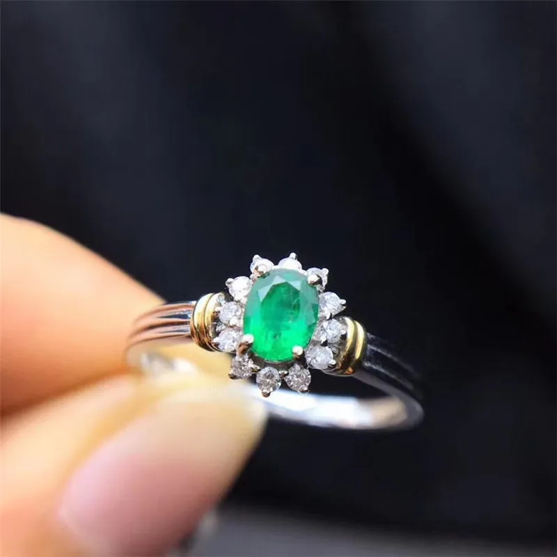 

Elegant 925 silver engagement ring for woman 3 mm * 4mm natural emerald ring solid silver emerald ring drop shipping