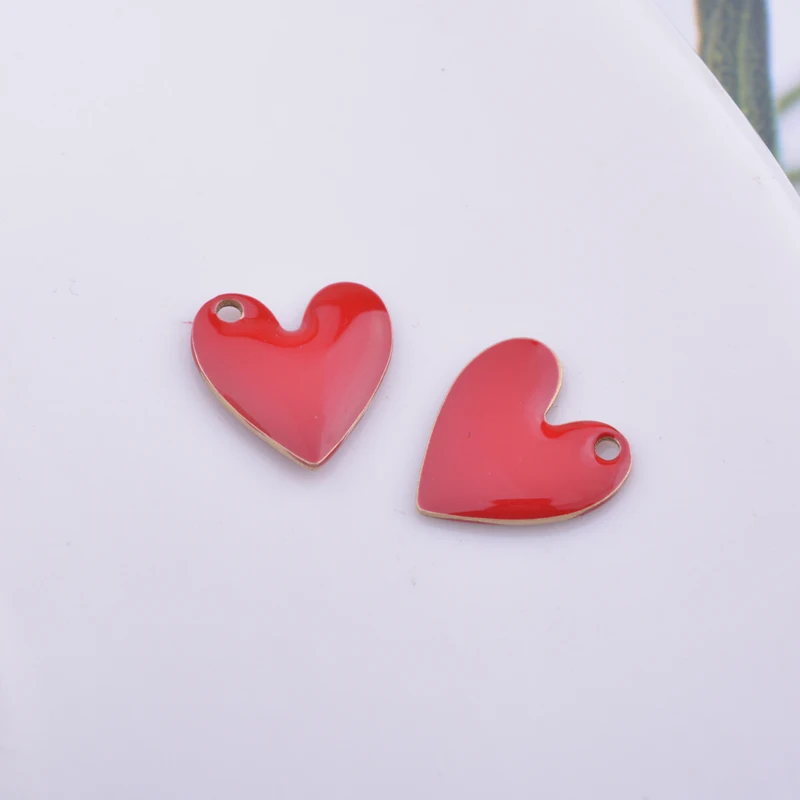 30pcs 10mm Copper Both Faced Heart Charms Enamel Small Hearts  For Earring  Necklace Enamel Pendant