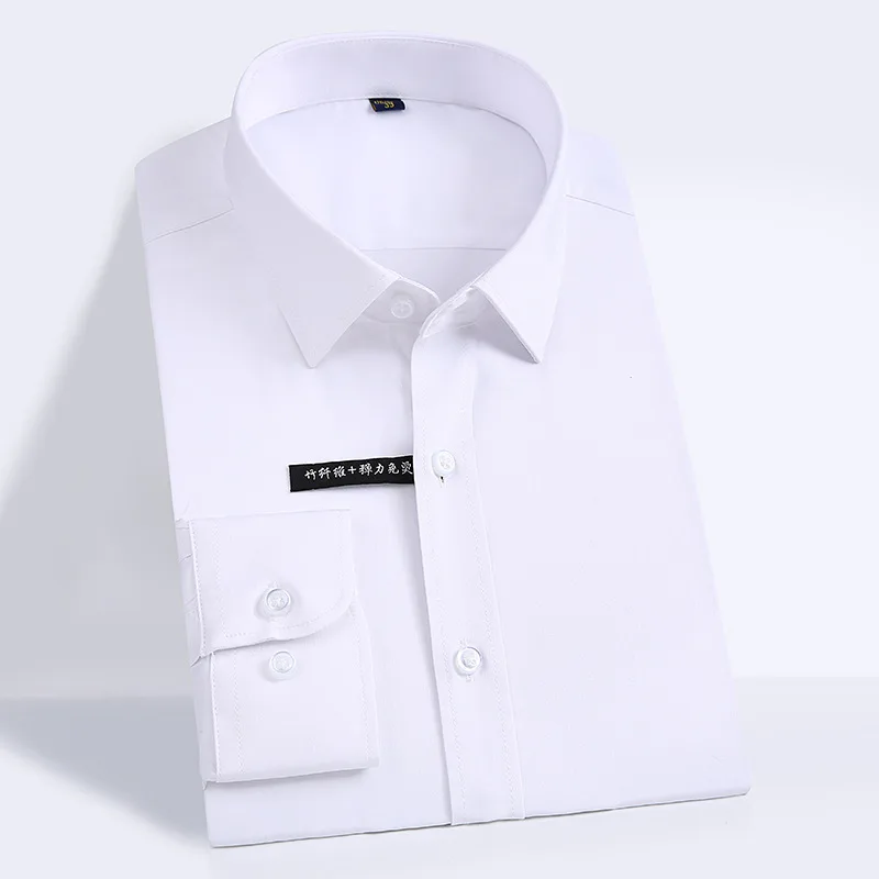 Camicie eleganti a maniche lunghe da uomo in fibra di bambù di moda camicia formale da lavoro Non in ferro di alta qualità abbigliamento da uomo bello di marca