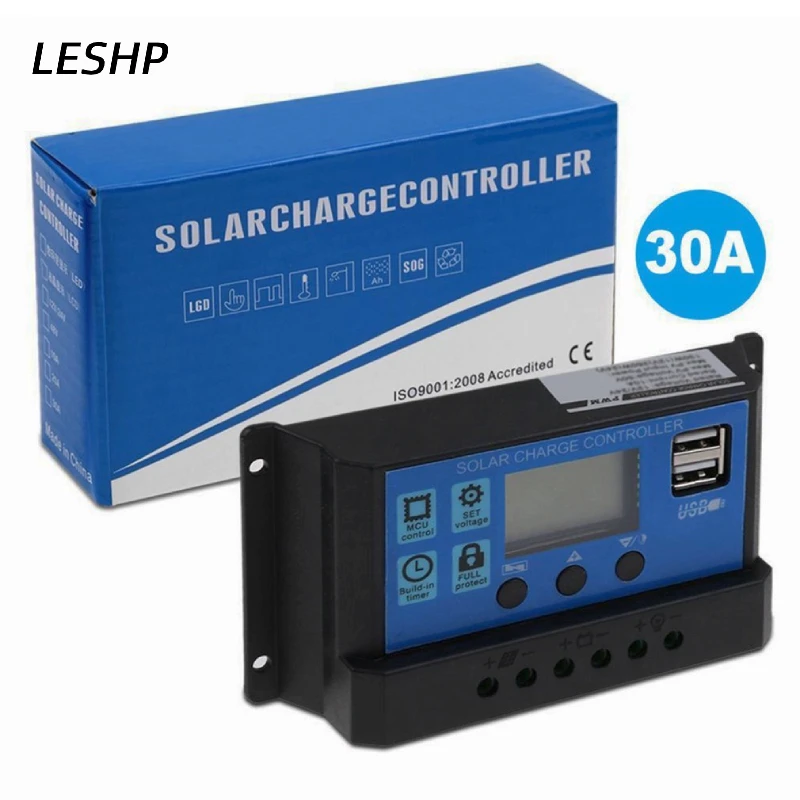 Controlador de carga Solar 30A, pantalla LCD HD, controlador de carga Solar de trabajo automático, salida Dual USB, PWM, regulador de Panel Solar