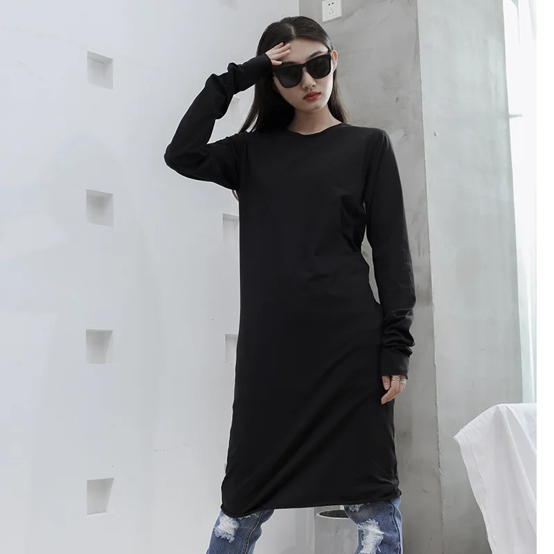 

Ladies Long Sleeve Dress Spring And Autumn New Round Collar Slim Slim Fashion Popular Leisure Large Size Small Black Skirt