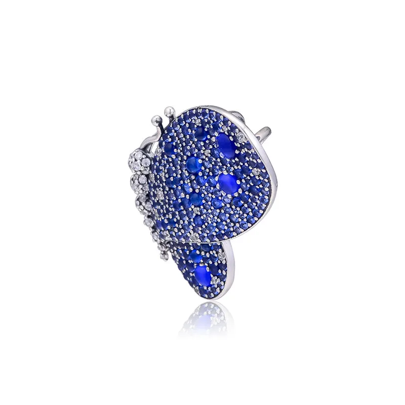 

925 silver Beads Dazzling Blue Butterfly Brooch Fits Beaded Snake Chain Bracelets Sterling Silver Fashion Female DIY Beads