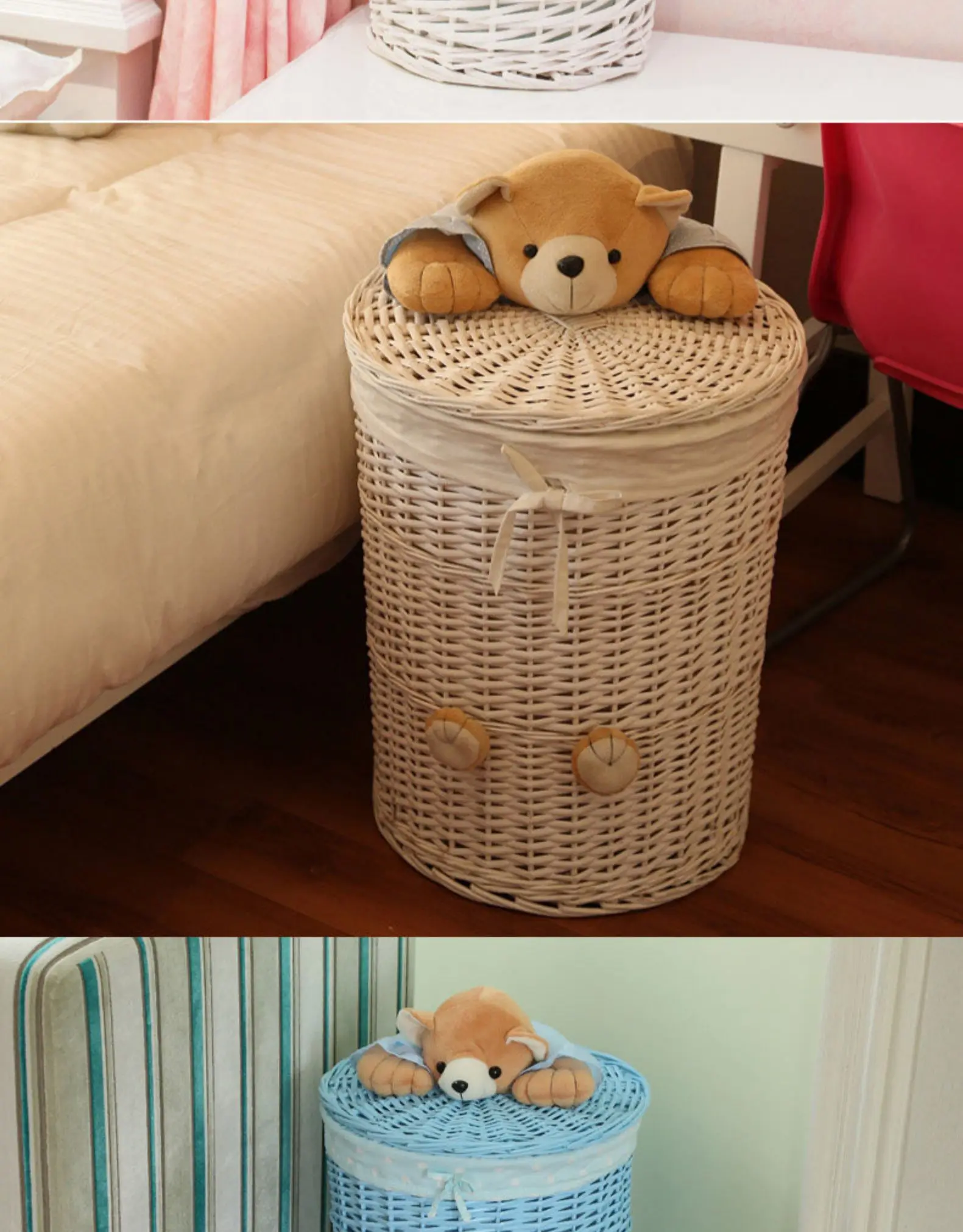 zq  Rattan Laundry Basket Toy Storage Box Household Dirty Laundry Basket Storage Basket Knitted Belt Lid