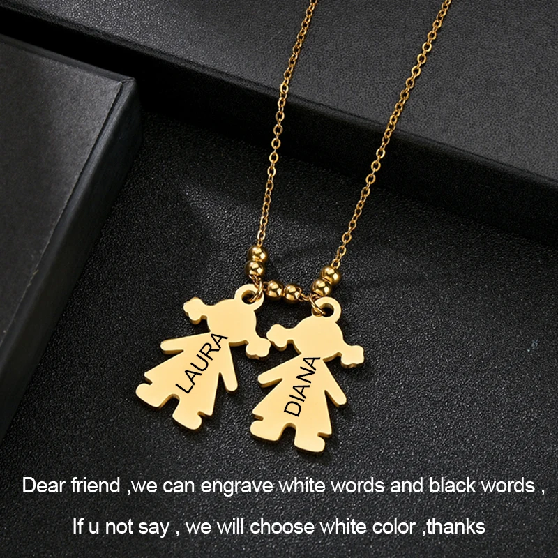 Personalized Stainless Steel Boy Girl Kids Pendant Necklace Women Child Engraved Name Date Beads Necklace Family Jewelry Gift