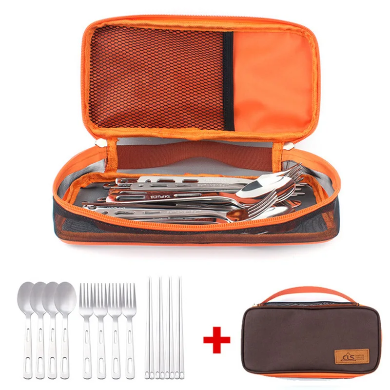 

Stainless steel cutlery set 4 people outdoor camping picnic barbecue supplies picnic cutlery chopsticks storage box