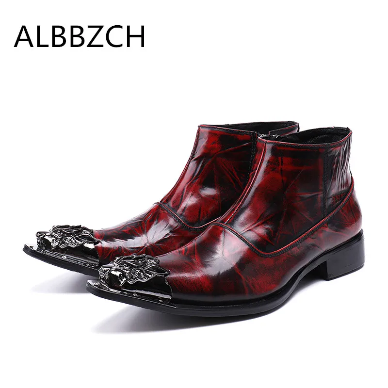 

Mens retro western cowboy ankle boots genuine leather casual party personality boots men luxury pointed toe career work boots