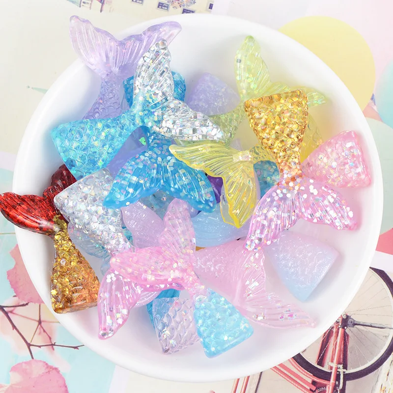 10 Pcs 40*30mm Resin Hair Accessories For Mermaid Kawaii Colored Girl Flat Back Decor Home Figurine Hairpin Crafts Hair Bows