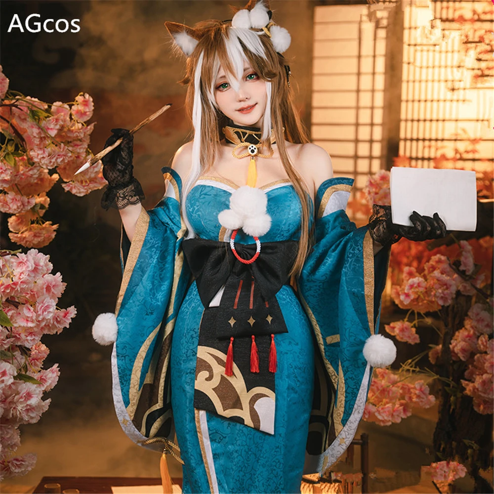 

AGCOS Genshin Impact Game Miss Hina Gorou Cosplay Costume Woman Japanese Style Kimono