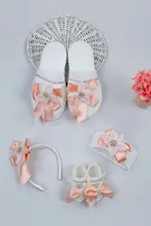 Powder Pink Mother Girl Baby Pregnant Gift Suits Mom 36-40 size slippers crown baby Bandana Booties Shoes 4 Pieces set fashion