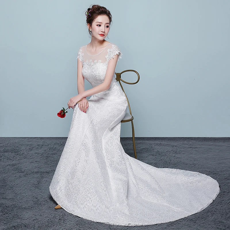 Cheap Fashion Simple Mermaid Wedding Dresses Korean Beautiful Lace Flower Vestidos De Noiva Robe Mariage Bridal Dress Real photo