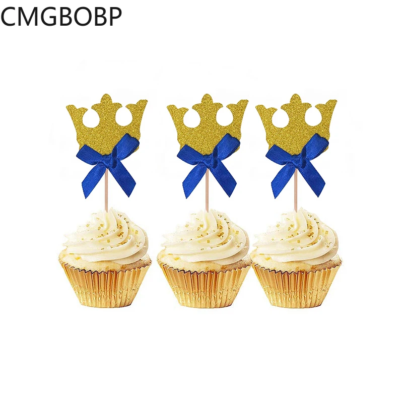 

10pcs/lot Prince Crown Cupcake Topper Pick Theme Cartoon Party Supplies Baby Kids Boy Girl Birthday Party Decorations