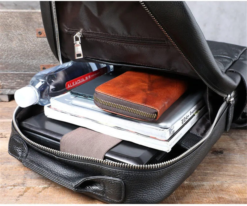 Simple casual natural real cowhide men's backpack outdoor travel bookbag fashion genuine leather women's black laptop bagpack