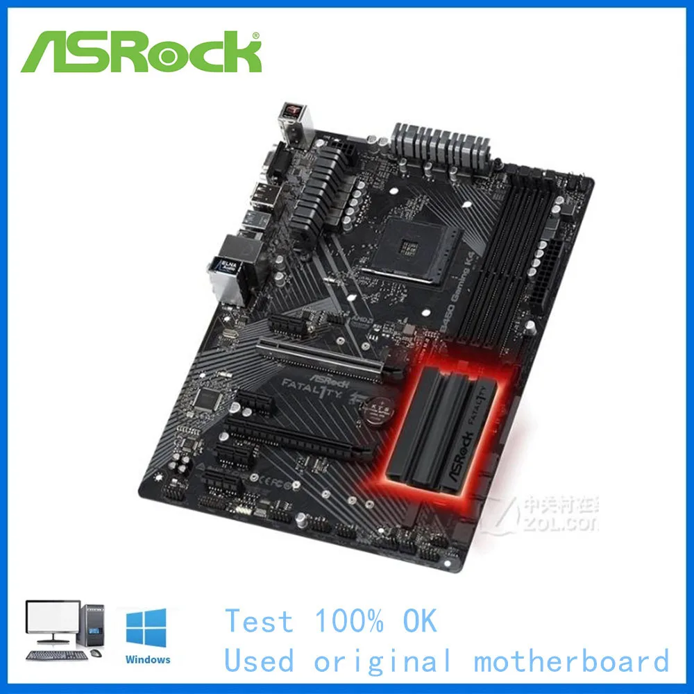 For ASRock Fatal1ty B450 Gaming K4 Computer USB3.0 M.2 Nvme SSD Motherboard AM4 DDR4 B450 Desktop Mainboard Used