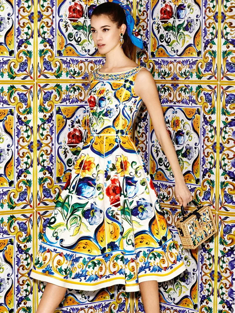 Luxury Designer Women\'s Midi Dress 2025 - Multicolor Floral Print Summer Dress for Beach  Vacation Elegant Sleeveless A-Line