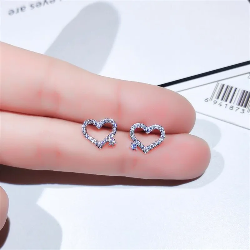 Rulalei Sparkling Sweet Cute Luxury Jewelry 925 Sterling Silver Pave White Clear AAAAA Cubic Zircon Lucky Women Stud Earring