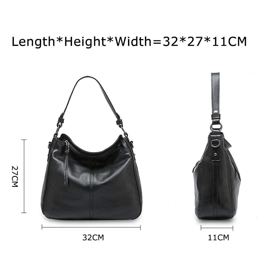 Zency 100% Genuine Leather Elegant Women Shoulder Bag Classic Black Hobos Roomy Casual Tote Handbag Crossbody Messenger Grey