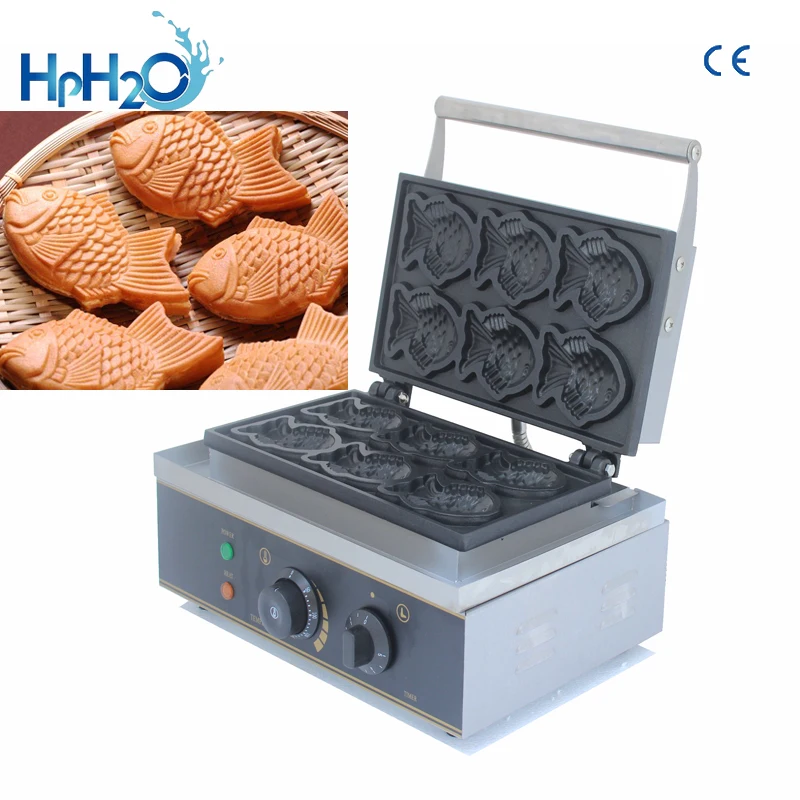 Commercial Non-stick 6 pcs taiyaki machine fish waffle maker fish shaped waffle iron cake making machine