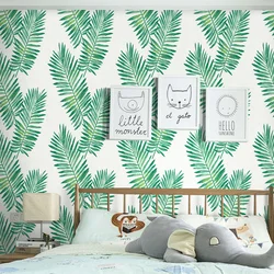 Papier peint auto-adhésif en vinyle, papier peint à peler et coller, palmier tropical, vert parfait, papier peint blanc pour chambre d'enfant, décoration d'intérieur