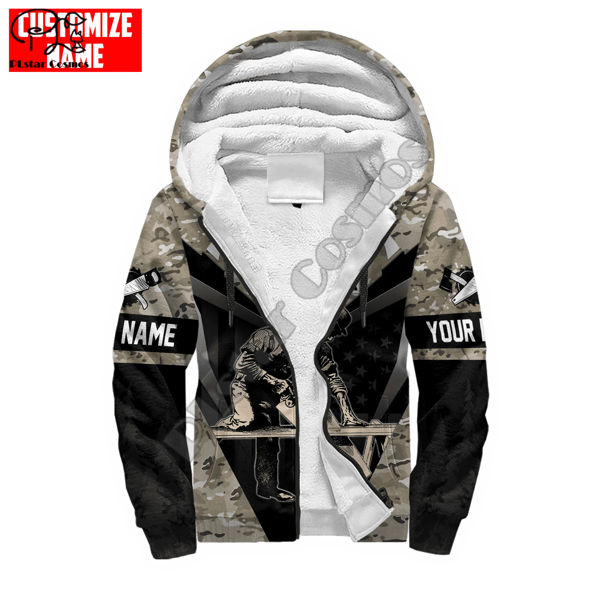 PLstar-Sudadera con capucha para hombre, abrigo grueso con cremallera y forro polar, ropa de invierno con estampado 3D de carpintero Cosmos, C36