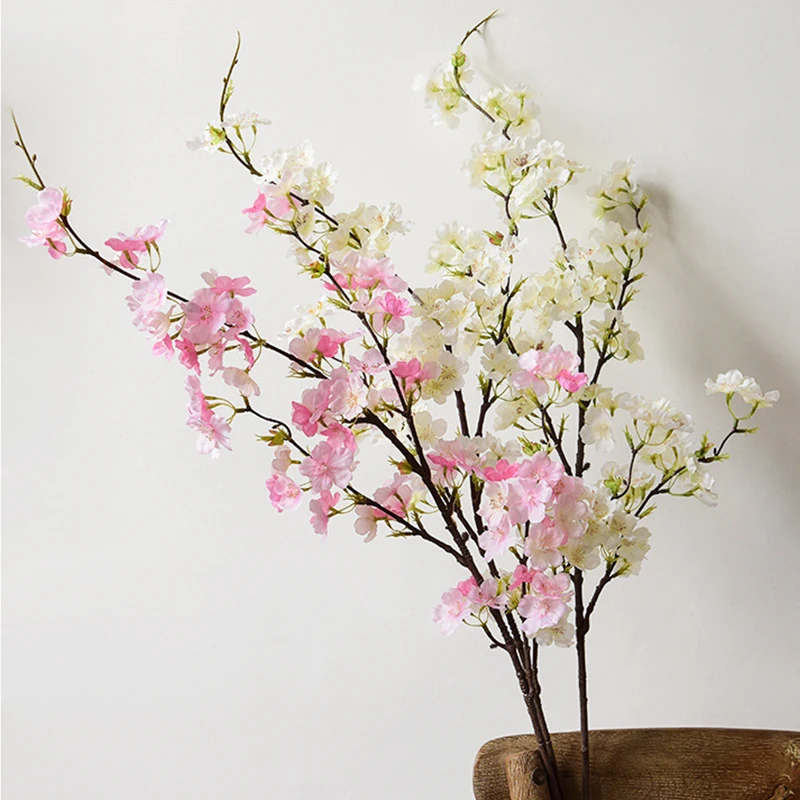 Tenvity 106CM Sakura Artificial Flowers Nordic Style Decor Silk Long Branch Fake Cherry Blossom Party Wedding Home Decoration