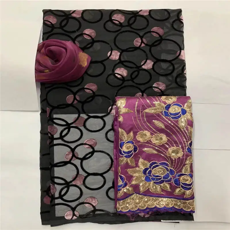 2+3.6+2 Yards/Set Silk Fabric 2022 High Quality Embroidery Printing Velvet Silk Fabric For Party Sewing Textile Material.O6