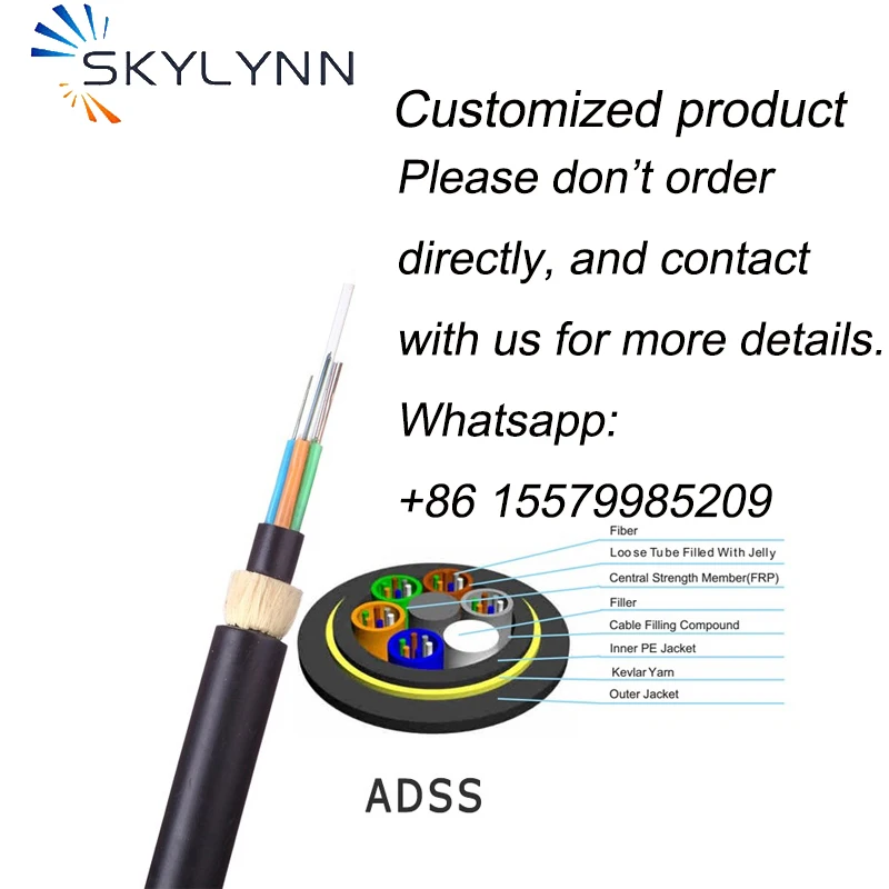 Customized 2KM 2-288 Core Single Mode G652D Stranded ADSS Outdoor Fiber Optic Cable， Overhead 100 Meter Span Optical Fiber Cable