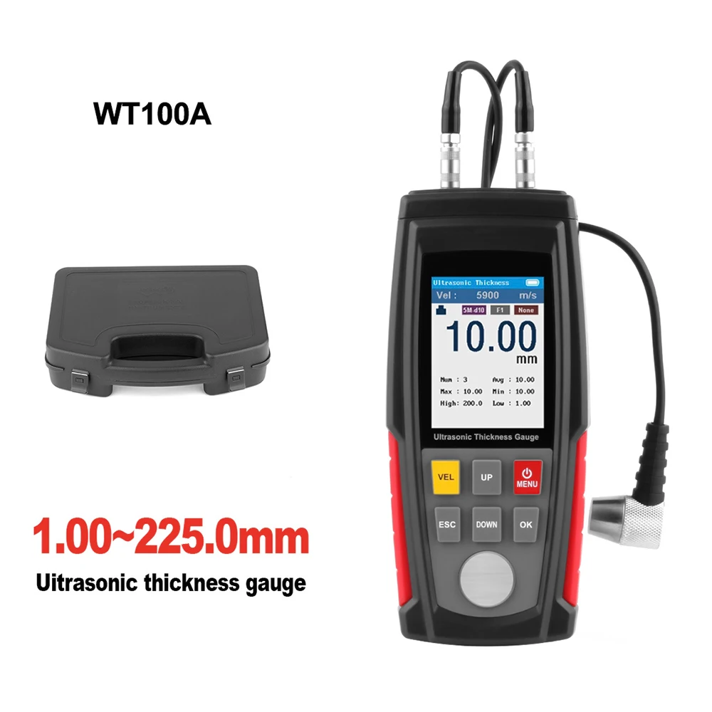 WT100A(1.00-225.0Mm) WT130A(1.00-300.0Mm) USB Pengisi Daya Logam Penguji Presisi Tinggi Meteran Pengukur Ketebalan Ultrasonik Digital