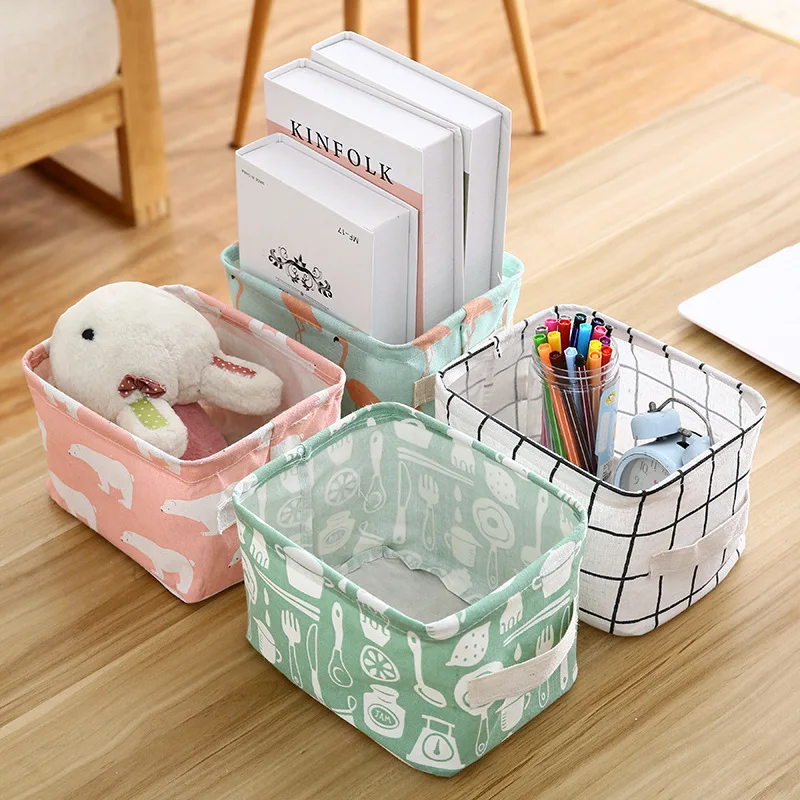 Cartoon Desktop Storage Basket Cute Flamingo Waterproof Organizer Cotton Linen Sundries Storage Box Cabinet Underwear Bag 2021