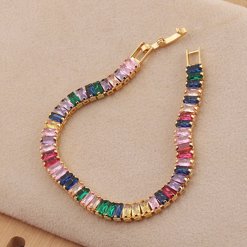 Hot Charm Tennis CZ Zircon Rainbow Bracelet For Women Luxury Multicolor Crystal Bracelet Couple Jewelry Gifts